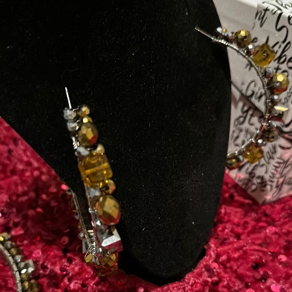 OVERSIZED Beaded Hoop Earrings - Gold and Silver